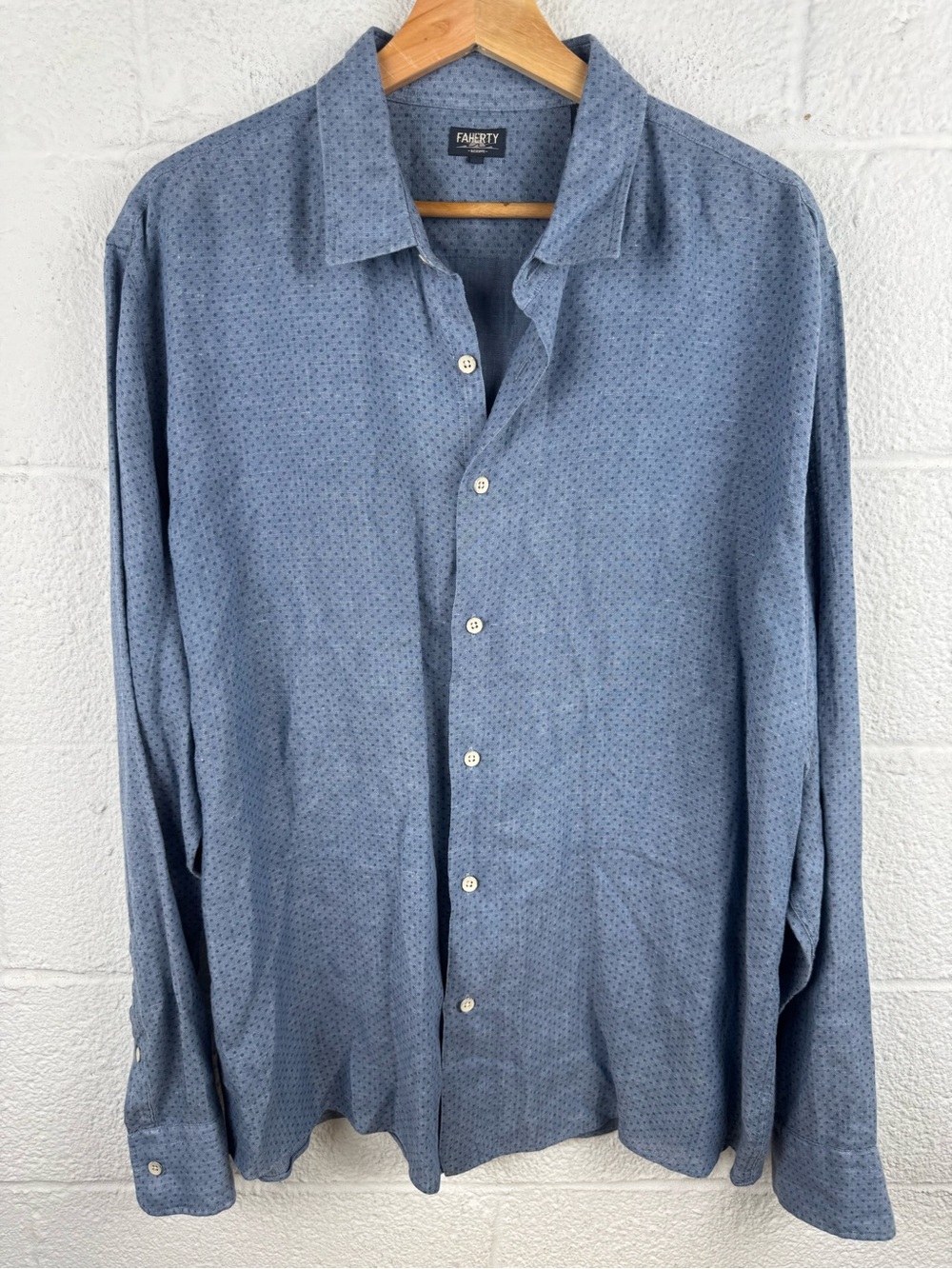 Faherty Reserve 100% Linen Blue Print Long Sleeve Button Down Shirt Men’s XL